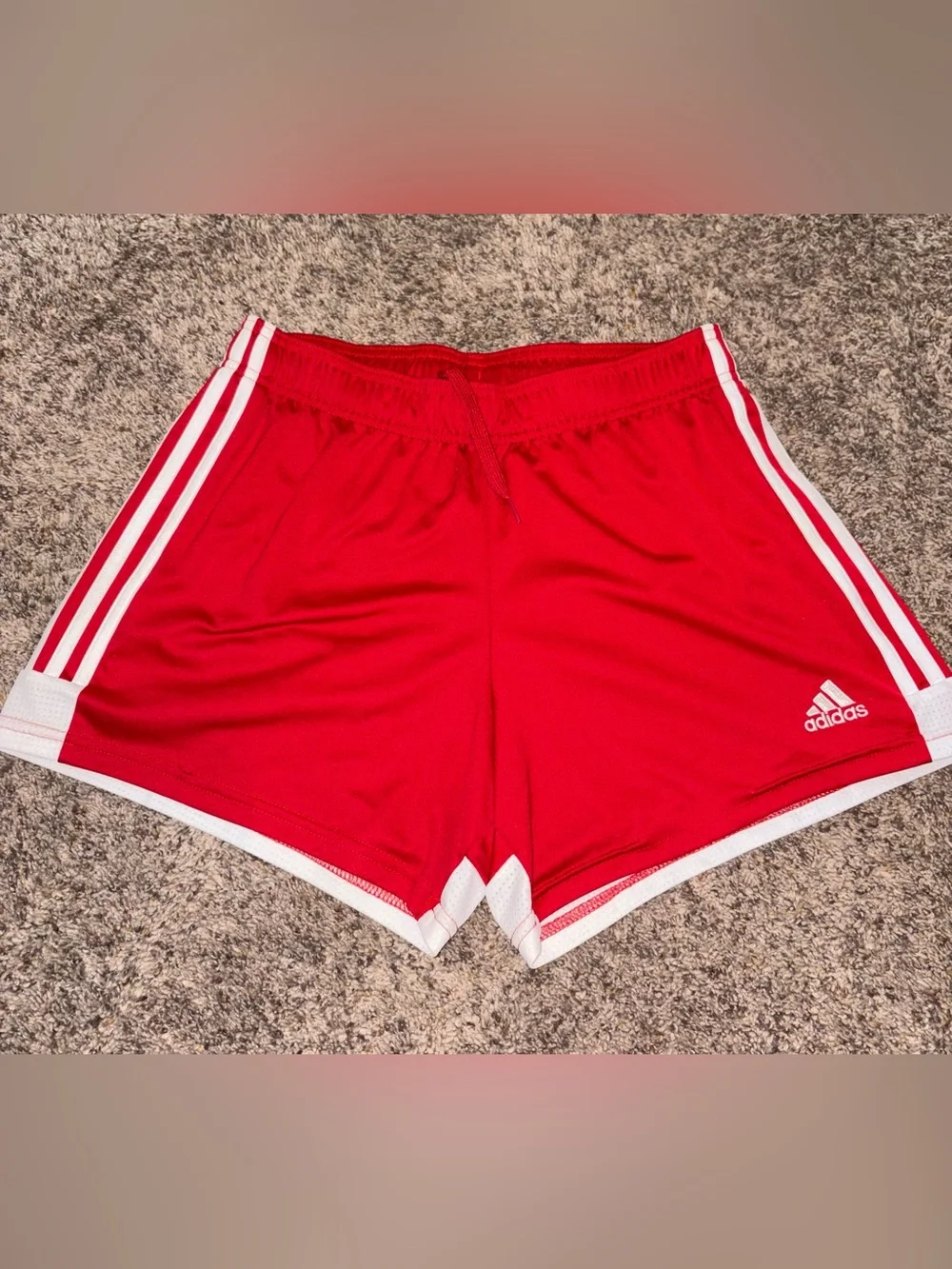 adidas Red Athletic Shorts with White Trim - Picture 1 of 6